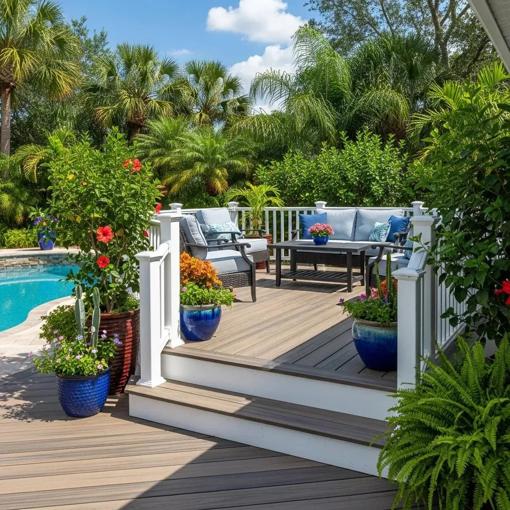 Floating deck builder in San Antonio creating a freestanding ground-level deck for a backyard seating area